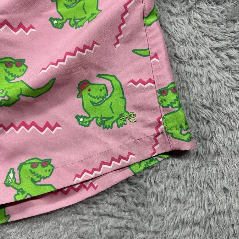 Tipsy Elves Swim Trunks Mens Medium Pink Dino Disco Dinosaur All Over‎ Print